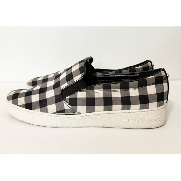 Michael Kors Black & White Plaid Slip-On Shoes, Size 10 - Picture 4 of 10